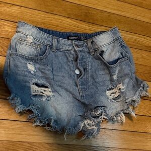 Boohoo Light Blue Distressed Denim Shorts with Frayed Hem